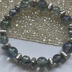 Elegant Silver and Green Beaded Bracelet